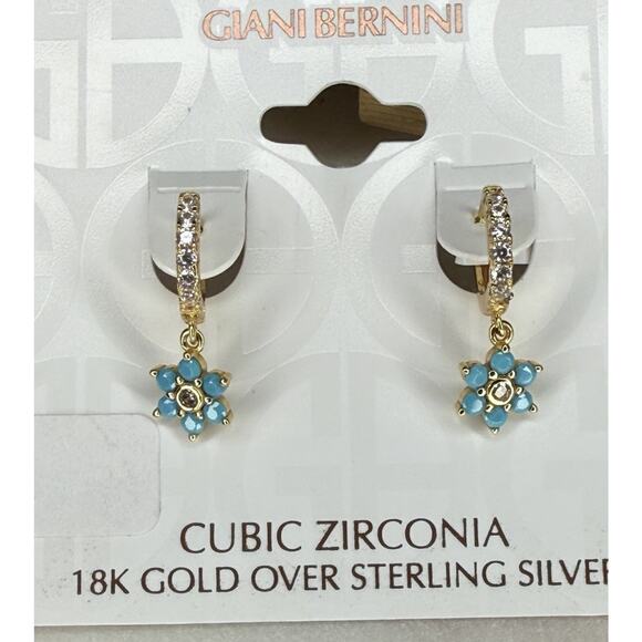 Gold Vermeil Flower Drop Earrings CZ Style Chic Elegant Floral Fashion Mini NWT - Picture 5 of 8
